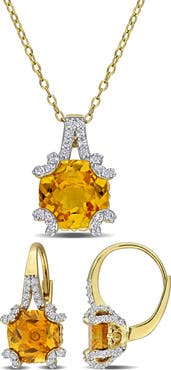 DELMAR Citrine & White Topaz Earrings & Necklace Set