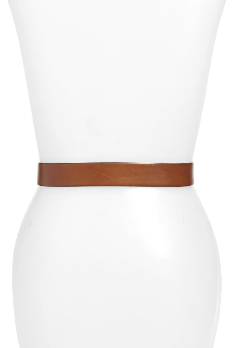 Oval Buckle Leather Belt, Alternate, color, COGNAC