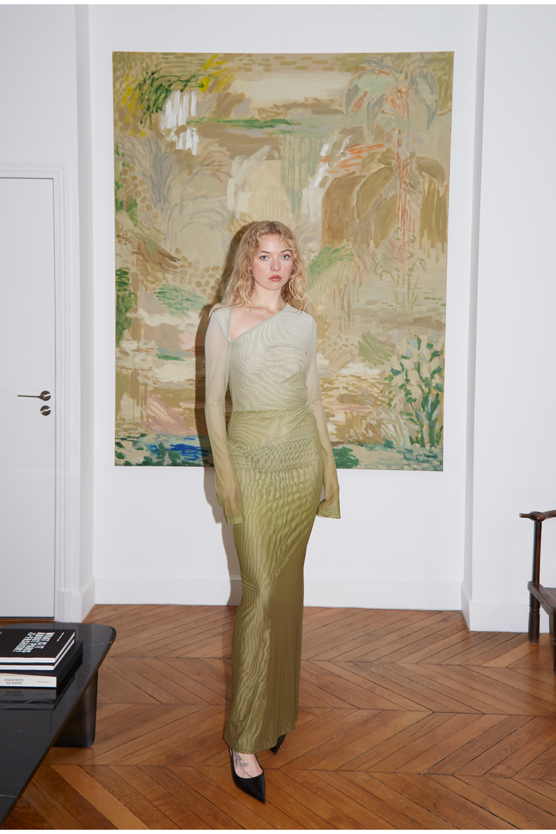 Arla Gradient Mesh Dress, Alternate, color, Olive Green Gradient