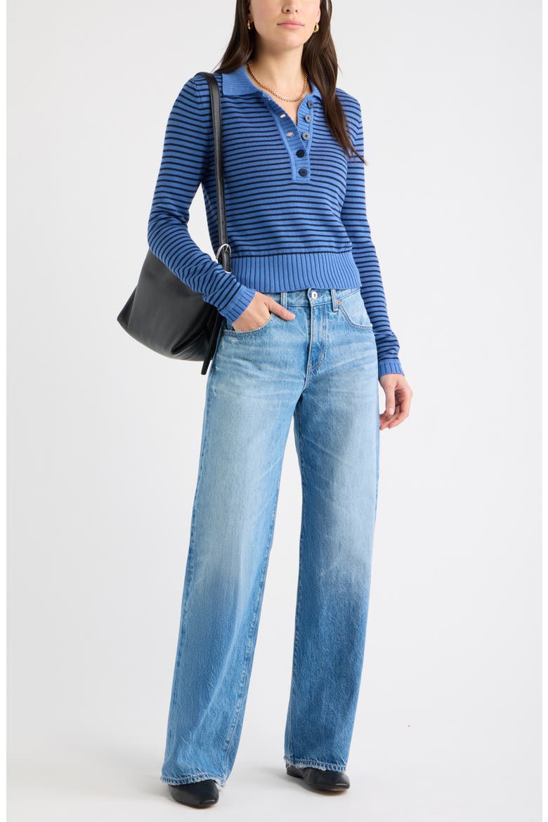 Striped Cotton Polo Sweater, Alternate, color, NAVY- BLUE STRIPE