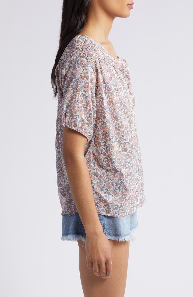 Lucky Brand Floral Print Cotton Peasant Top, Alternate, color, Pink Multi