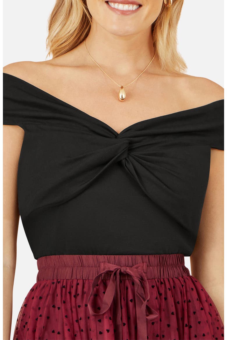 Short Sleeve Knot Detail Bardot Top, Alternate, color, Black