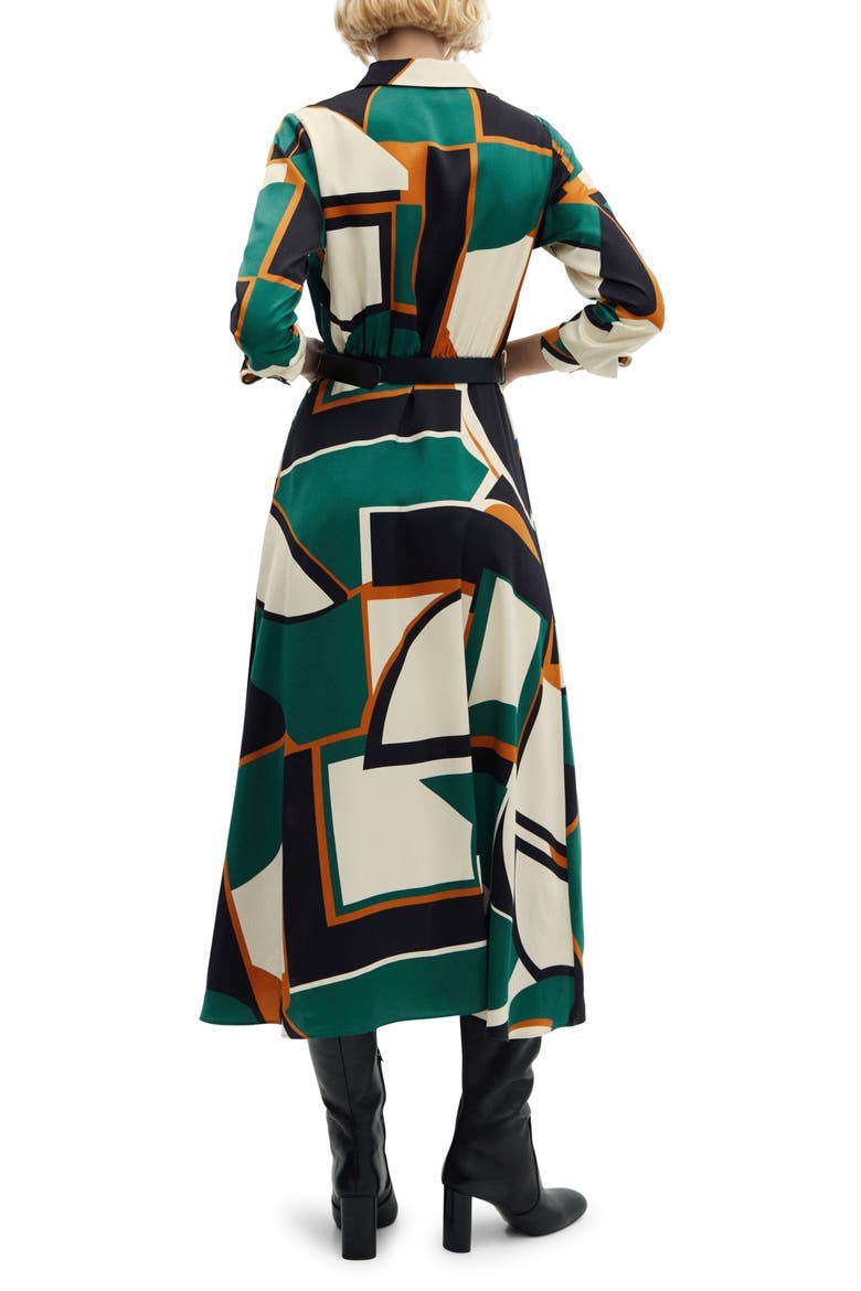 Geo Print Long Sleeve Midi Shirtdress, Alternate, color, GREEN