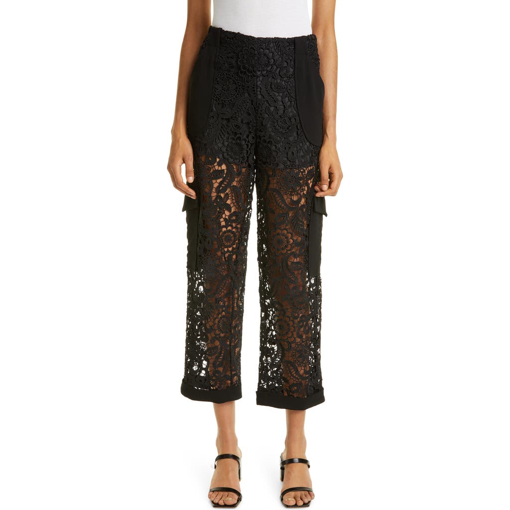 Haute Hippie Crop Lace Cargo Pants in Black
