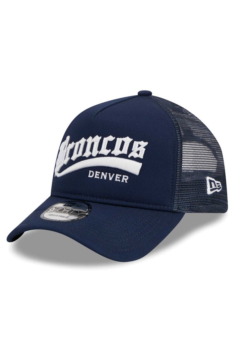 New Era Men's New Era Navy Denver Broncos Caliber Trucker 9FORTY Adjustable Hat, Main, color, 