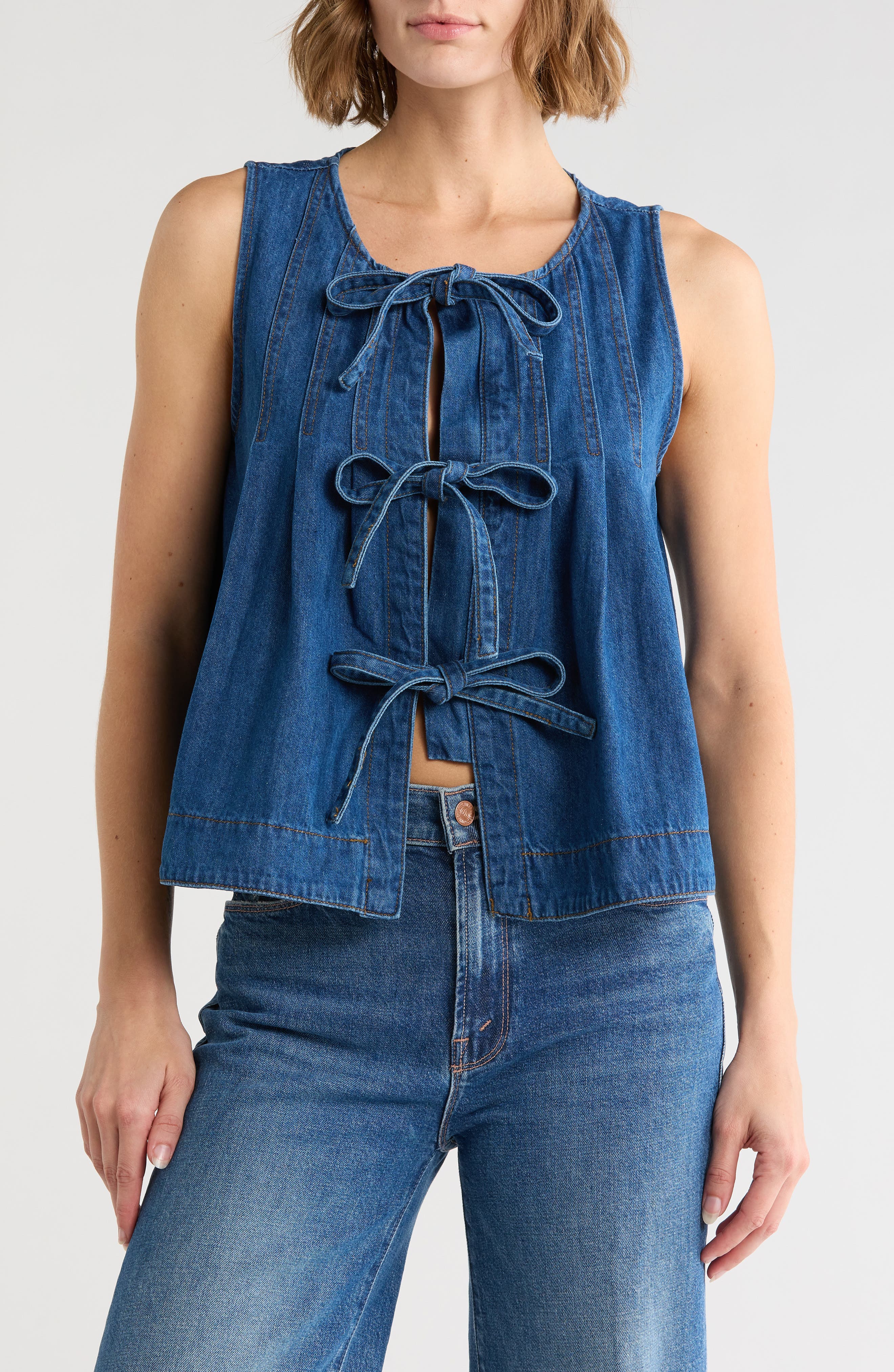 Tie Front Denim Top