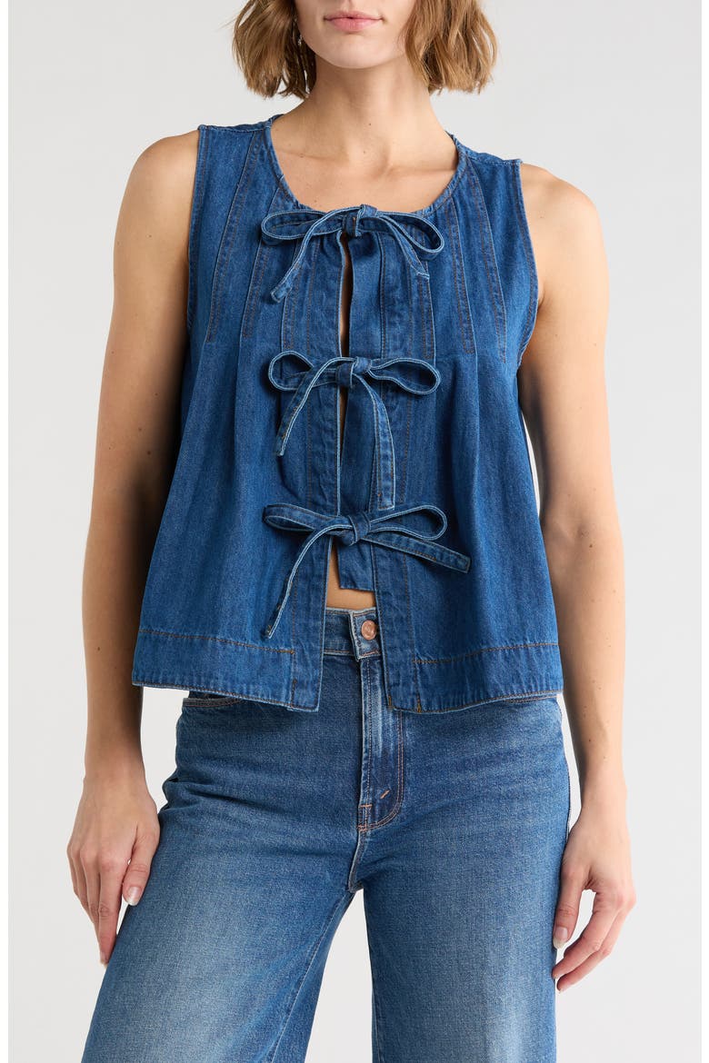 Tie Front Denim Top, Main, color, DENIM BLUE