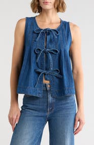 Lush Tie Front Denim Top