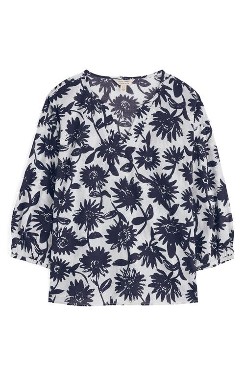 Seasalt Cornwall Streamlet Floral Organic Cotton Swing Top In Daisy Shadow Chalk