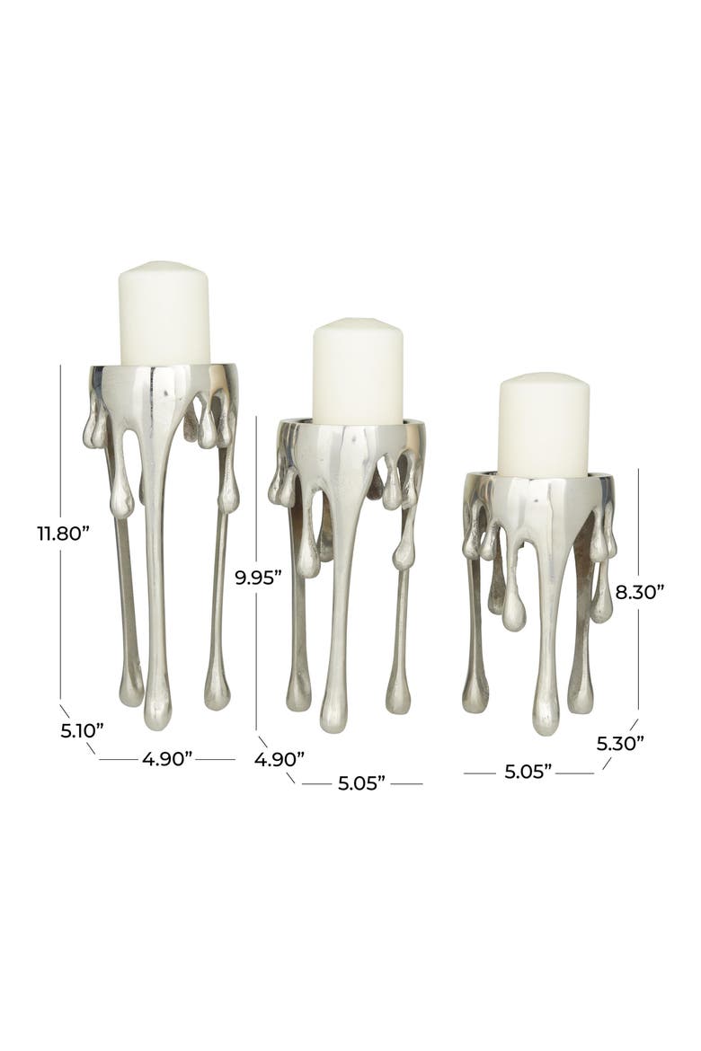 Set of 3 Melting Wax Pillar Candleholders, Alternate, color, SILVER
