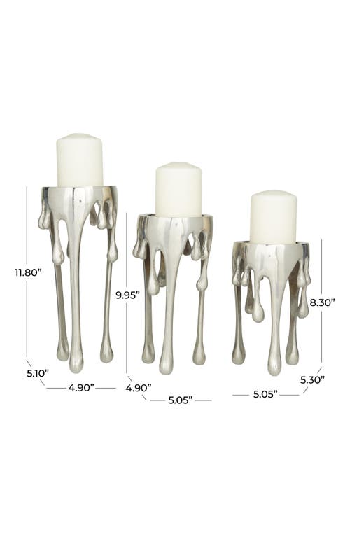 Uma Set Of 3 Melting Wax Pillar Candleholders In Silver