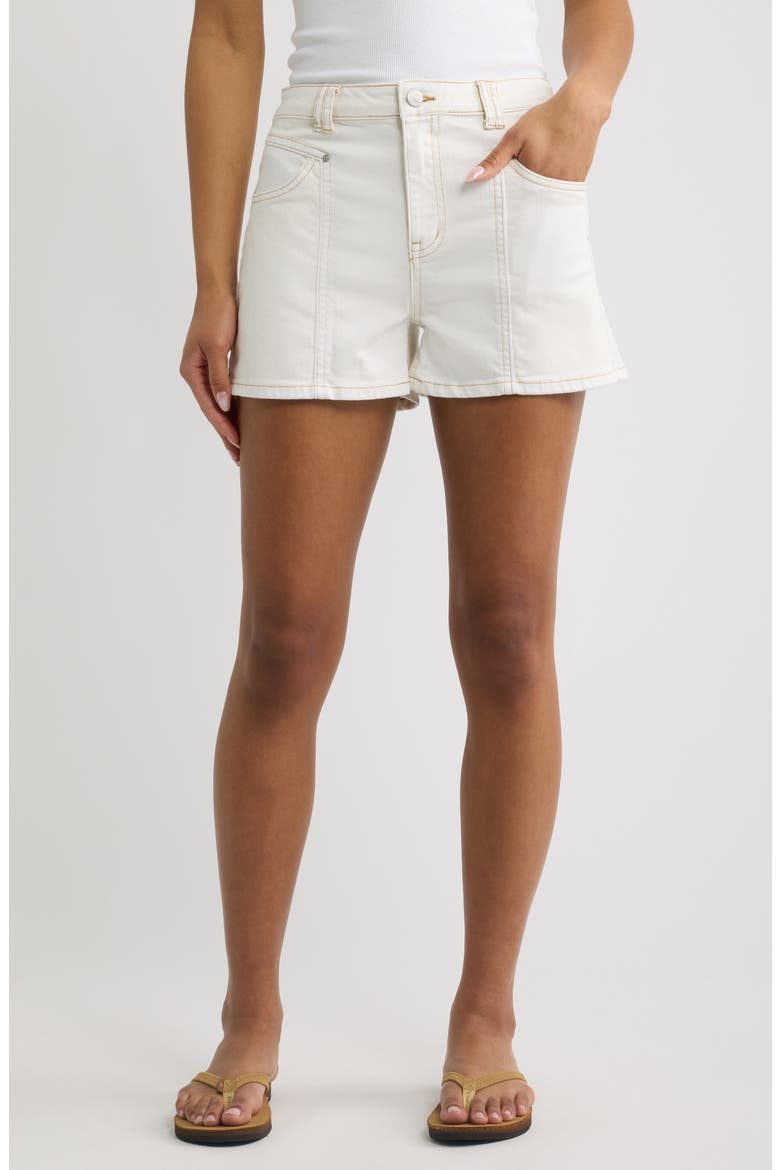 Seamed Stretch Denim Shorts, Main, color, ECRU