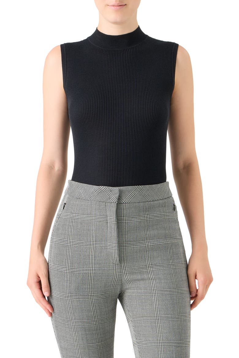 Rib Silk & Cotton Sleeveless Sweater, Main, color, BLACK