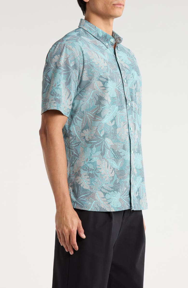 Tori Richard Aero Leaves Short Sleeve Button-Down Shirt, Alternate, color, Harbor