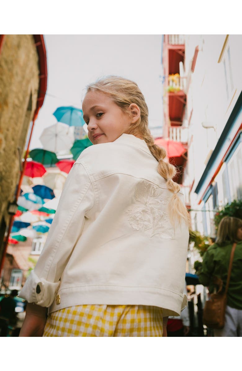 Deux par Deux Embroidery Flower Denim Jacket, Alternate, color, White