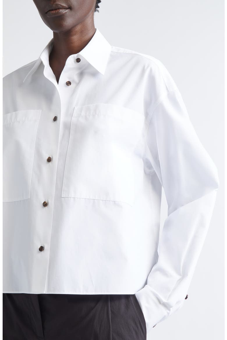 Boxy Crop Cotton Poplin Button-Up Shirt, Alternate, color, WHITE