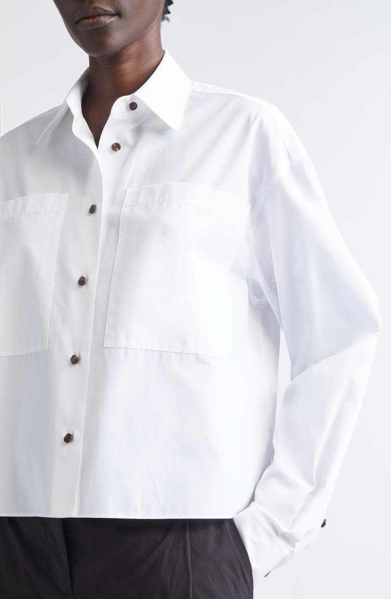 Lafayette 148 New York Boxy Crop Cotton Poplin Button-Up Shirt, Alternate, color, White