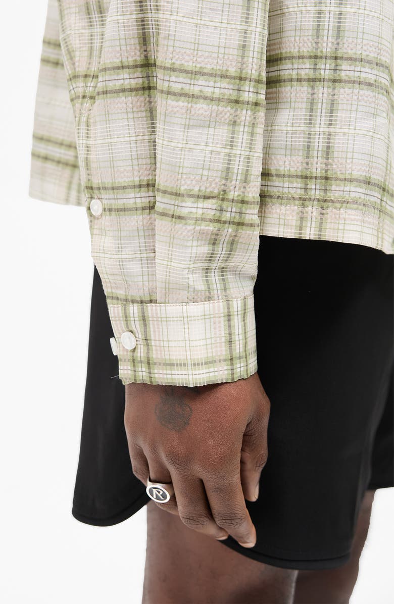 Represent Plaid Texture Sheer Flannel Button-Up Shirt, Alternate, color, Green