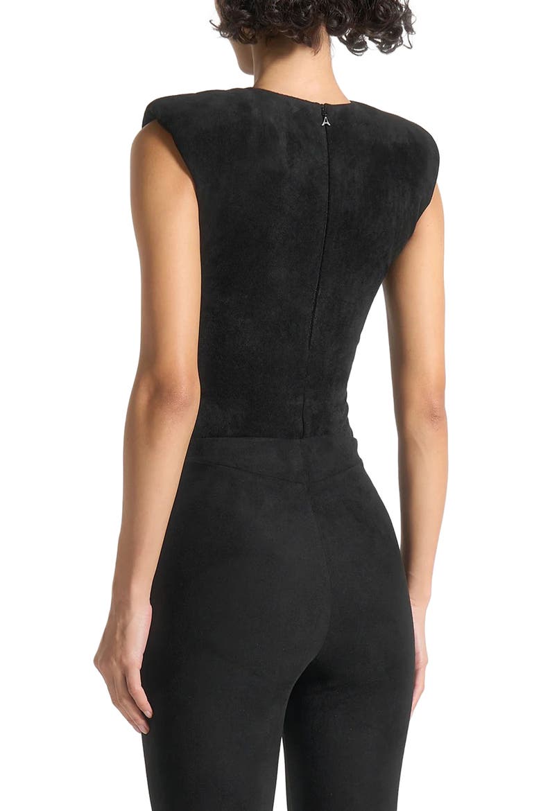 Wide Shoulder Suede Bodysuit, Alternate, color, Black