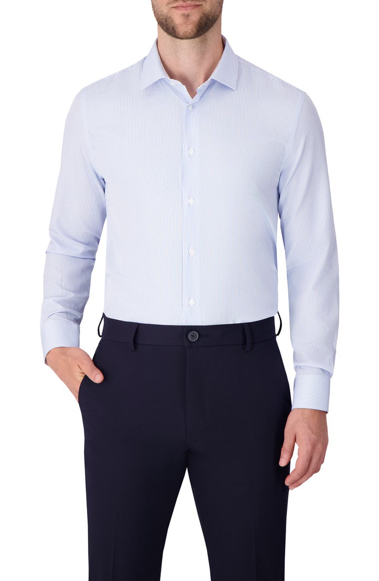 Report Collection Stripe Print Slim Fit Stretch Dress Shirt, Main, color, Light Blue