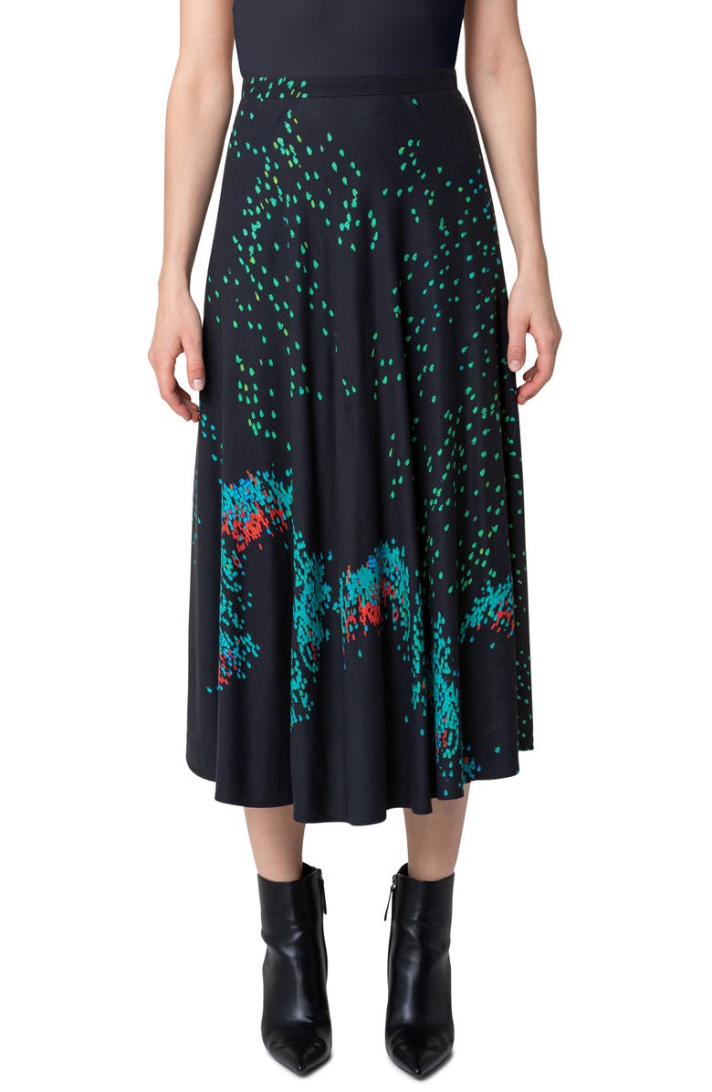 Akris punto Butterfly Print A-Line Midi Skirt, Main, color, Black-Multi