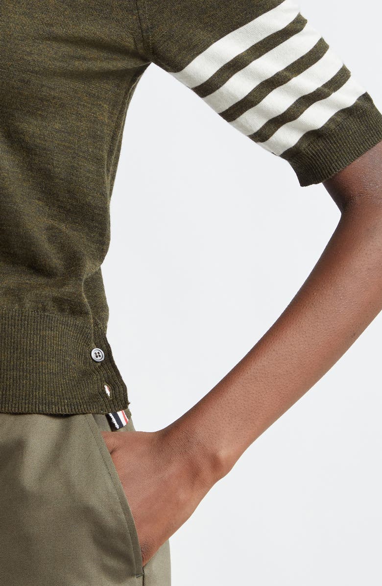 Thom Browne Relaxed Fit 4-Bar Short Sleeve Virgin Wool Blend Turtleneck Sweater, Alternate, color,