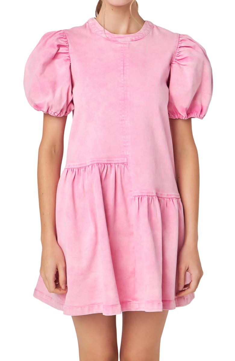 English Factory Mixed Media Puff Sleeve Denim Minidress, Alternate, color,