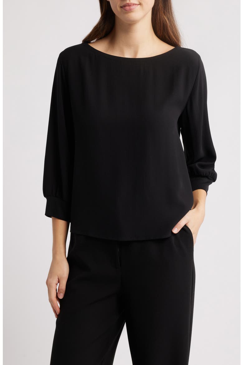 Bateau Neck Silk Top, Main, color, BLACK