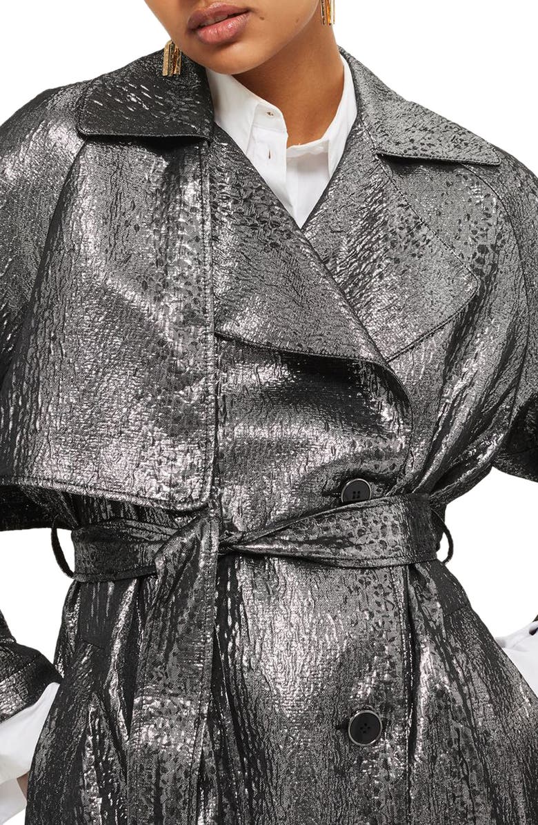 Topshop Metallic Trench Coat, Alternate, color, 