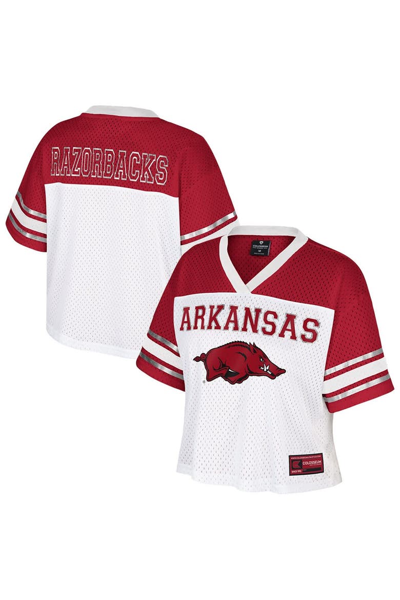 Women's Colosseum  White Arkansas Razorbacks Treasure Cropped Football Jersey, Main, color, White