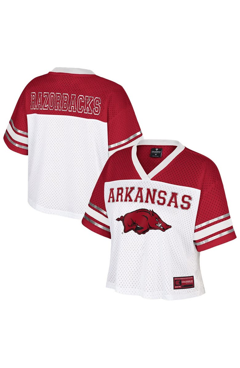 COLOSSEUM Women's Colosseum  White Arkansas Razorbacks Treasure Cropped Football Jersey, Main, color, White