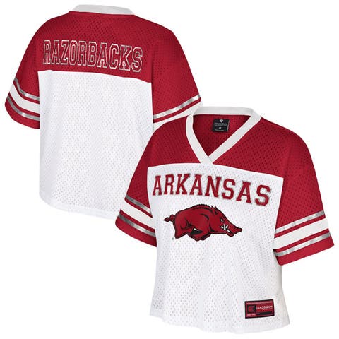 Women's Colosseum  White Arkansas Razorbacks Treasure Cropped Football Jersey