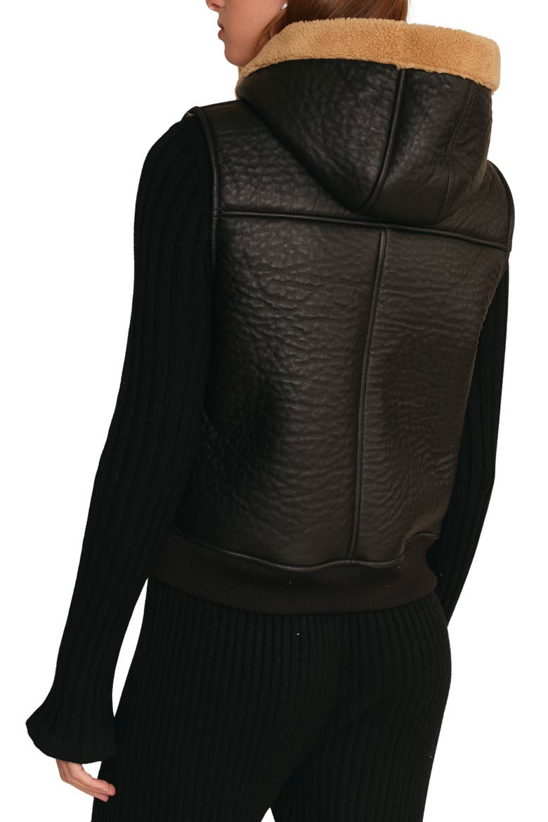 Brad Hooded Faux Shearling Vest, Alternate, color, BLACK
