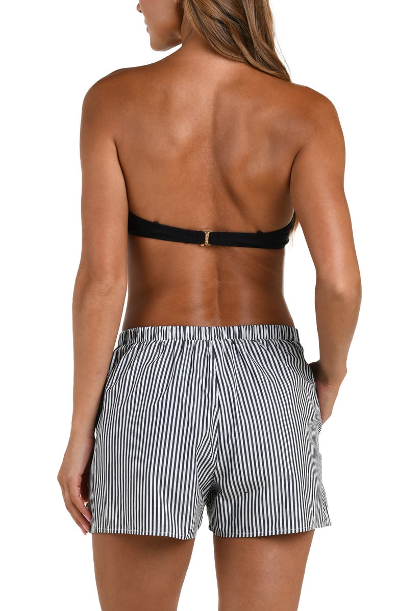 L'AGENCE Amiya Voyage Stripe Cotton Poplin Cover-Up Shorts, Alternate, color, Black