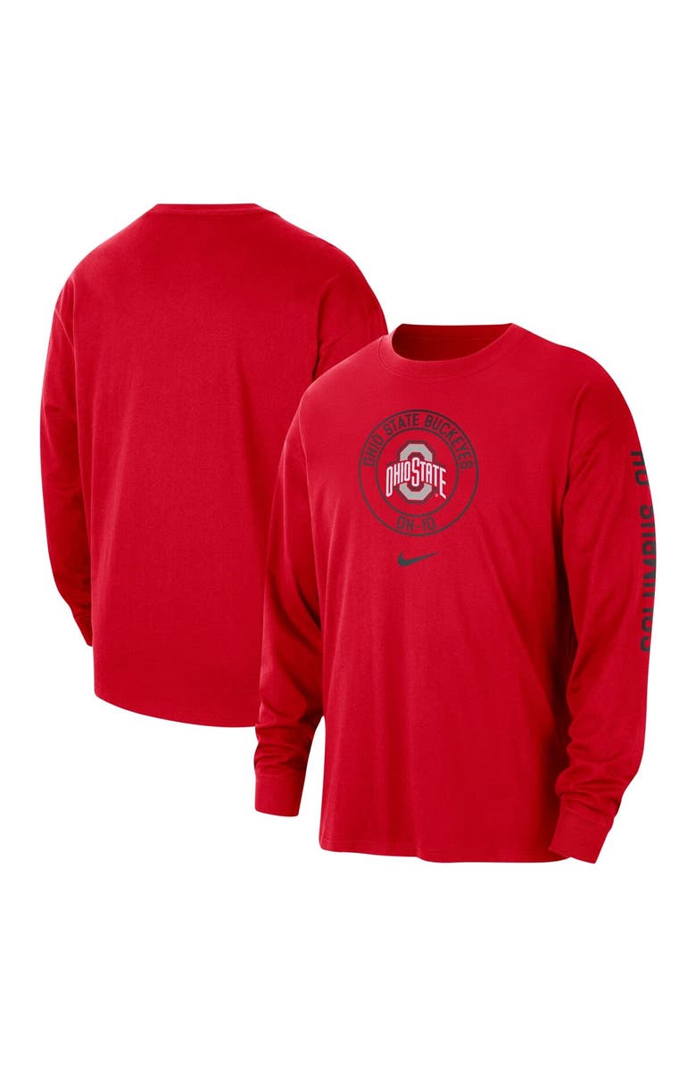 Nike Men's Nike Scarlet Ohio State Buckeyes Heritage Max90 Long Sleeve T-Shirt, Main, color,