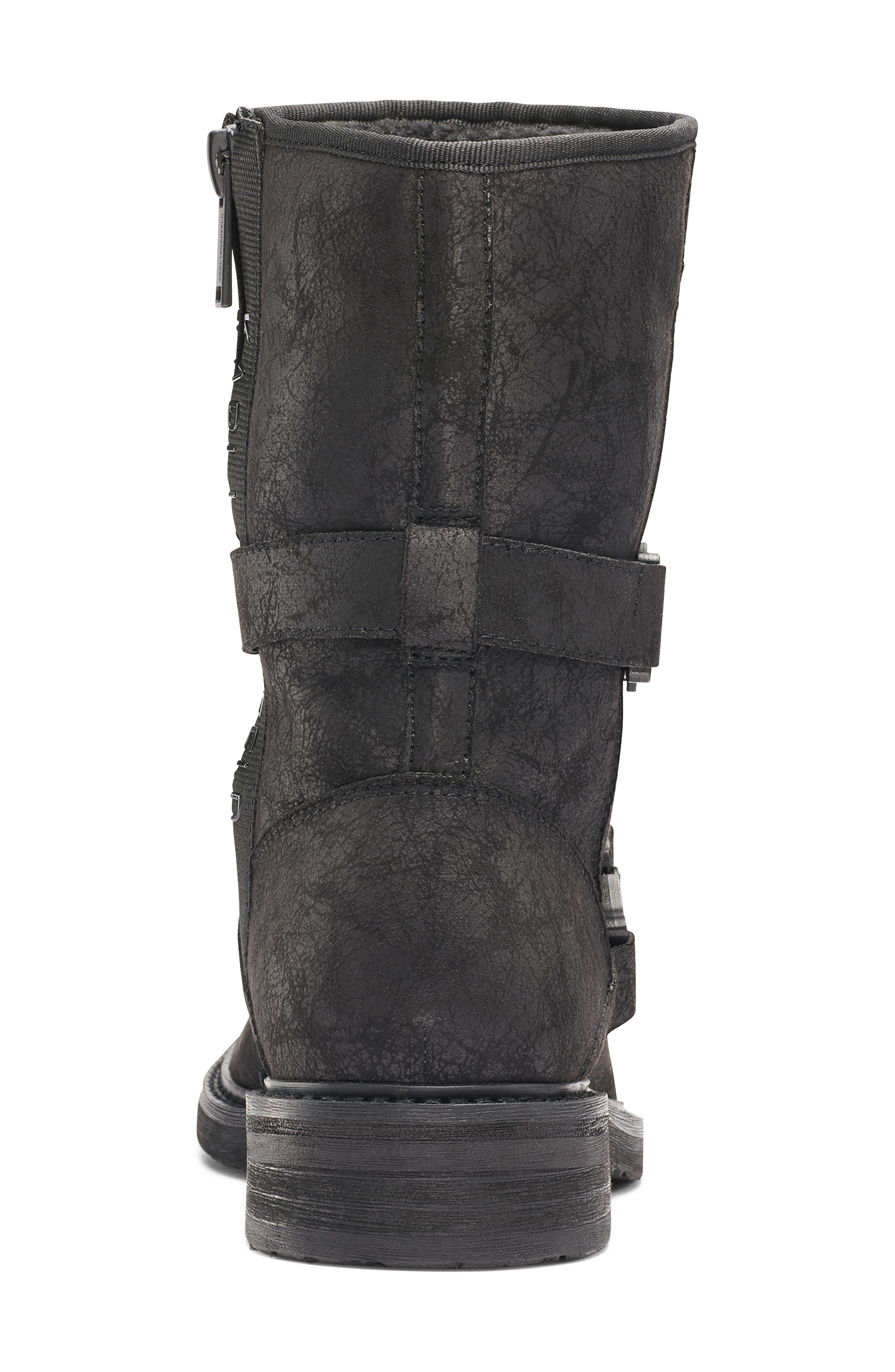KARL LAGERFELD PARIS Faux Shearling Lined Double Buckle Boot, Alternate, color, Black