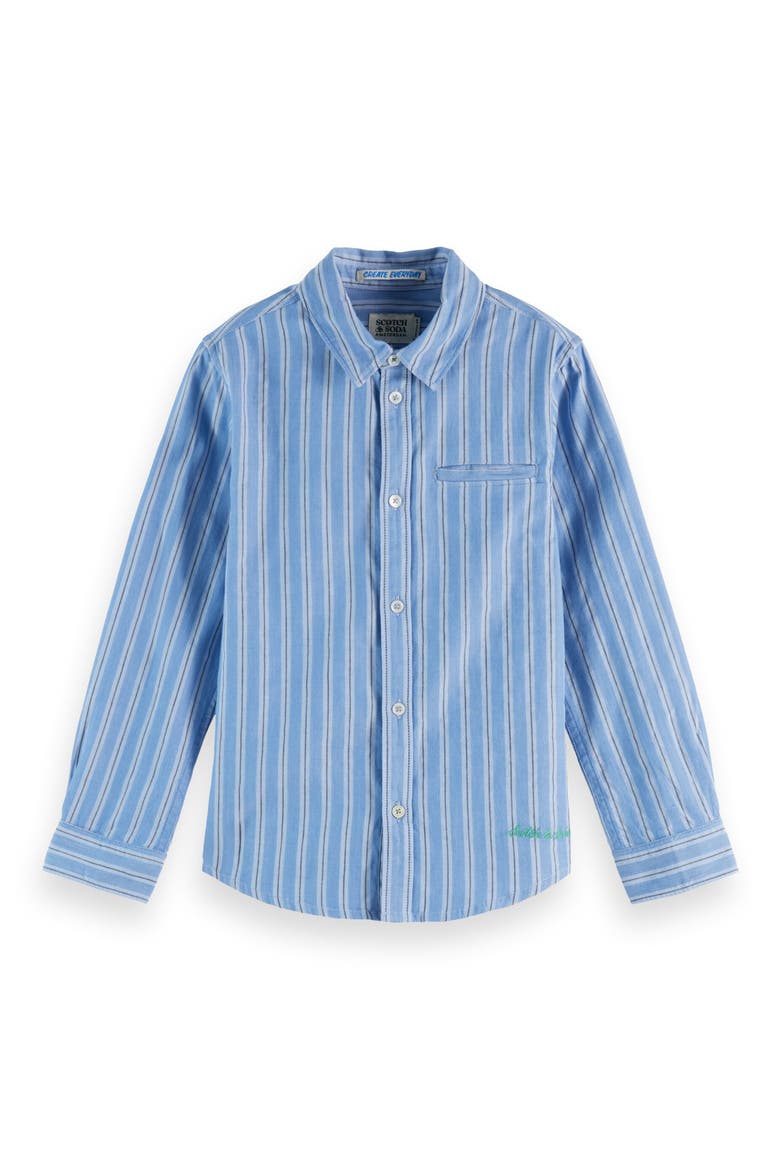 Kids' Relaxed Fit Stripe Cotton Button-Up Shirt, Main, color, BLUE/ AGATE GREEN STRIPE