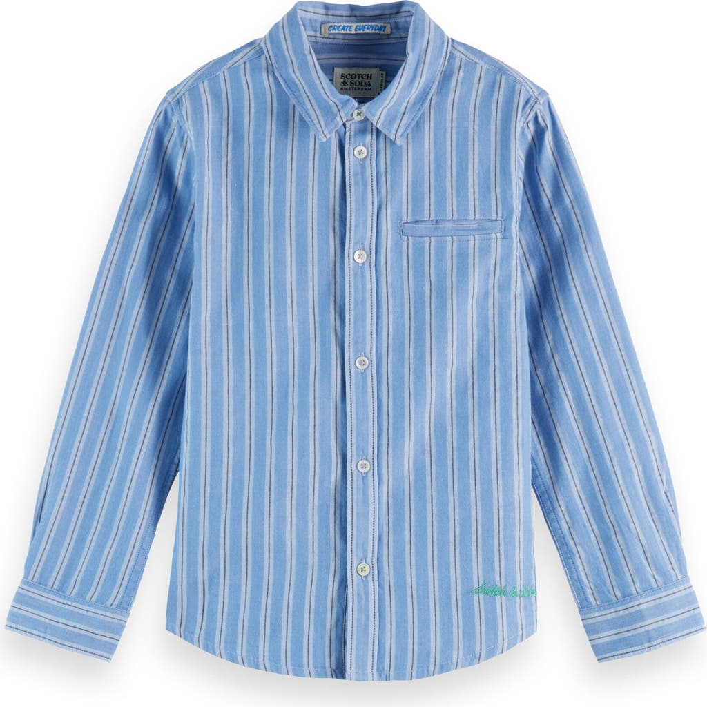 Scotch & Soda Boy's Yarn-dyed Stripe Button-front Shirt In Blue