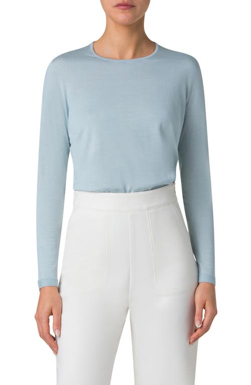 Akris Cashmere & Silk Fine Rib Sweater<br /> in Stone Blue 