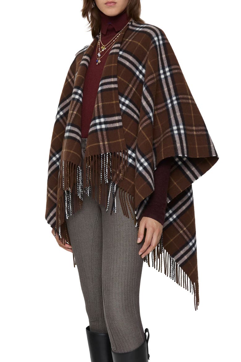 Check Double Face Wool & Cashmere Cape, Main, color, TREACLE