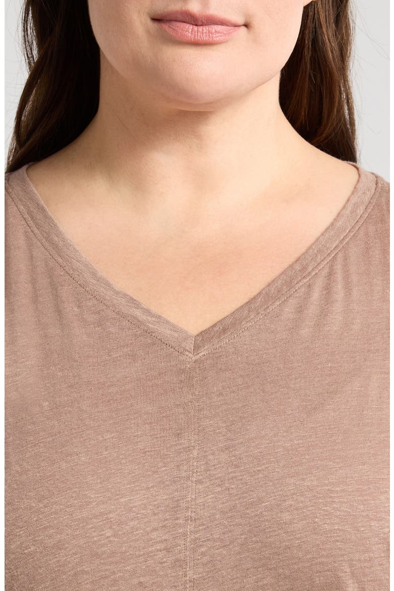 V-Neck Organic Linen T-Shirt, Alternate, color, COCOA
