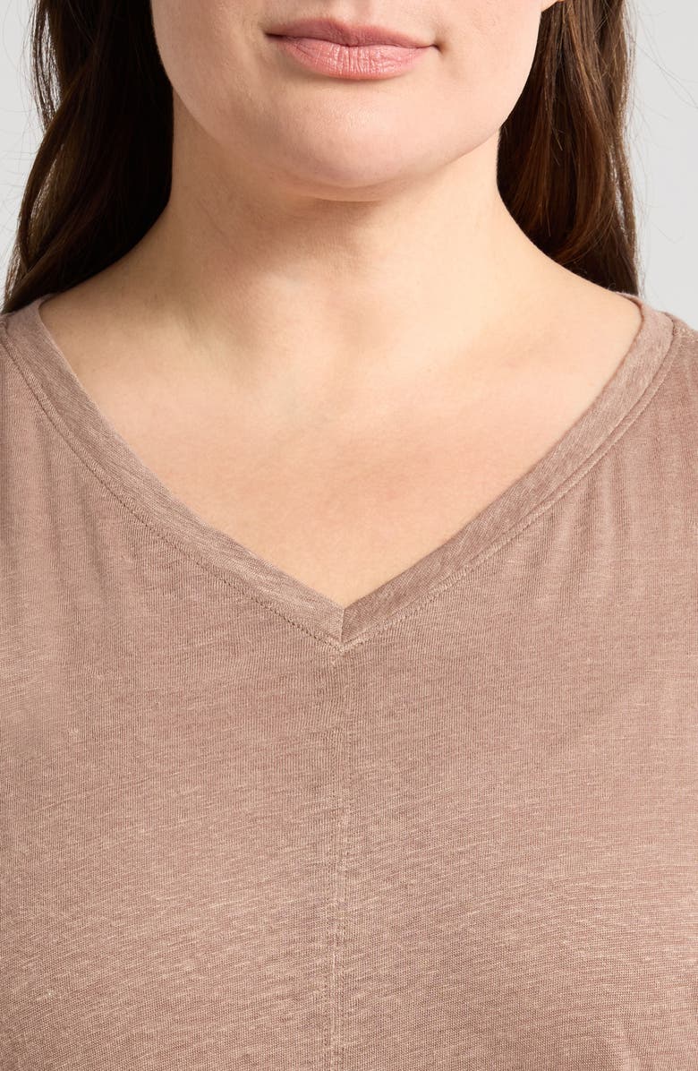 Eileen Fisher V-Neck Organic Linen T-Shirt, Alternate, color, Cocoa