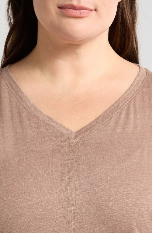 Eileen Fisher V-neck Organic Linen T-shirt In Cocoa
