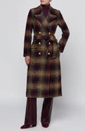 L'AGENCE Kolina Plaid Double Breasted Long Coat with Belt