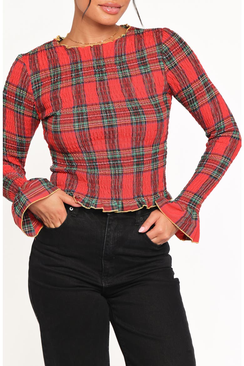 Lillee Smocked Crop Top, Alternate, color, RED PLAID