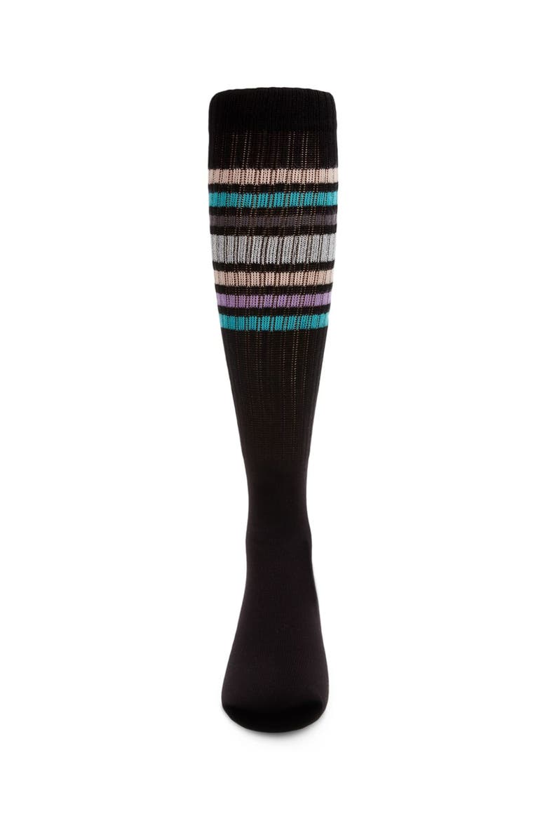 Metallic Sport Stripe Knee-High Socks, Alternate, color, Black
