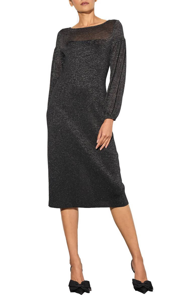 Ming Wang Heritage Fit Metallic Long Sleeve Sheath Dress, Main, color,