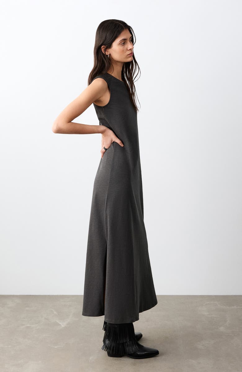 MANGO TEEN Belted Sleeveless Cotton Maxi Dress, Alternate, color, Charcoal