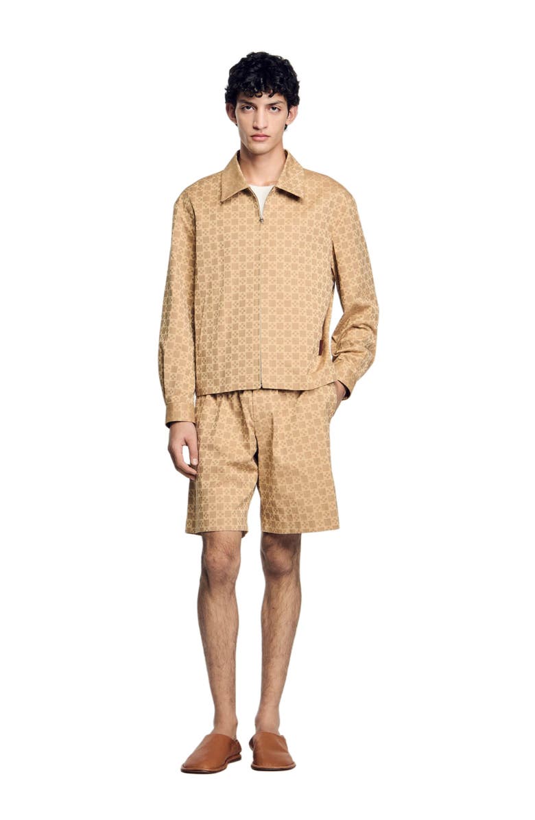 SANDRO Square Cross zip-up jacket, Alternate, color, Sand