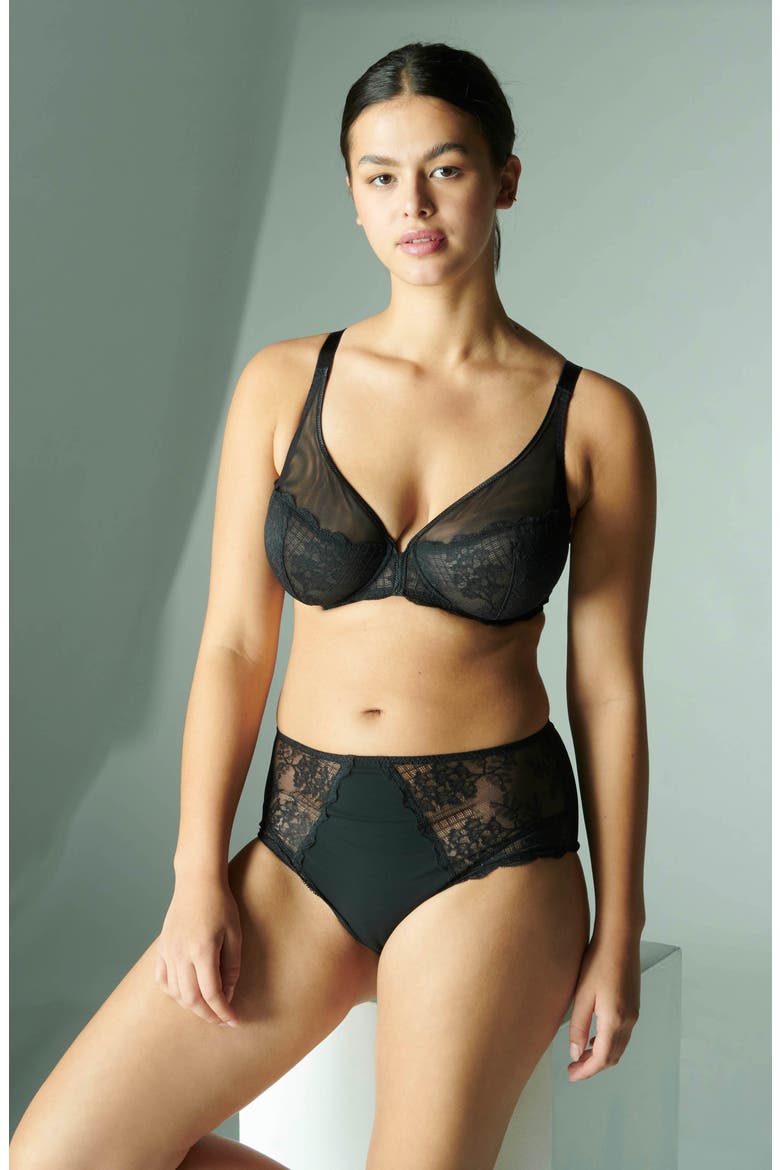 Reve Sheer Underwire 3D Plunge Bra, Alternate, color, BLACK